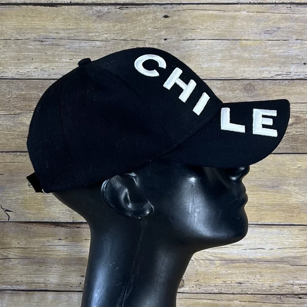 Chile Souvenir Baseball Cap Black Embroidered Adjustable Hat One Size‎ Fits All